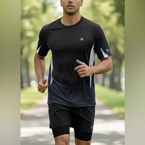 Mens Black and White Striped Champion Shirt